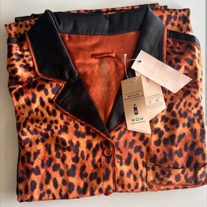 NWT HAH Freepeople PJ Set Satin Lanka Leopard SleepWear.